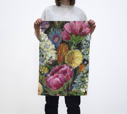 NIGHT BLOOMS Tea Towel. Organic cotton; hemp.